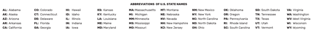 American State names abbreviated