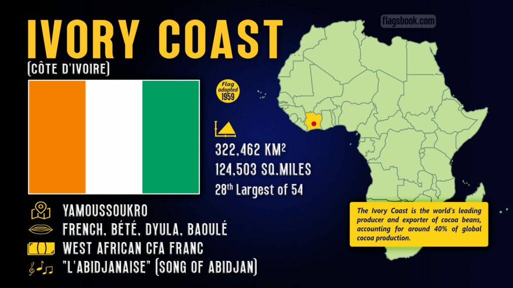 Ivory Coast fact sheet capital city location on a map of Africa