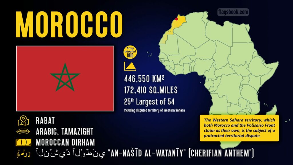 Morocco fact sheet capital city location on a map of Africa