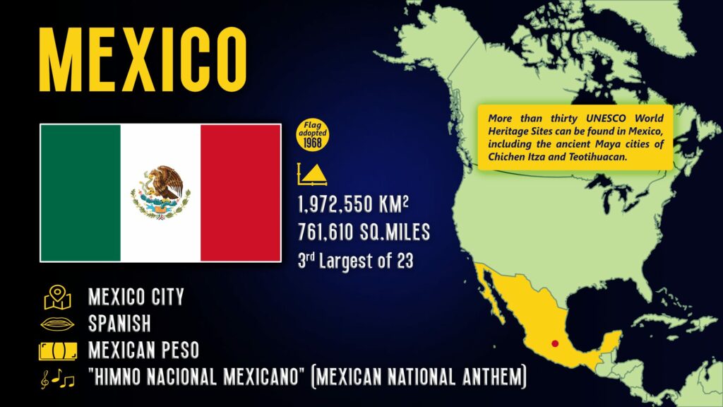 Mexico fact sheet capital city location on a map of North America and Central America